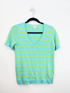 J. Crew Womens Mint Green Stripe Linen Blend Short Sleeve Top Size XXS